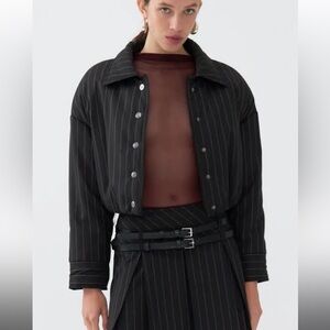 Nocturne Striped Padded Jacket Pinstripe Black Stripe Size Medium Bomber